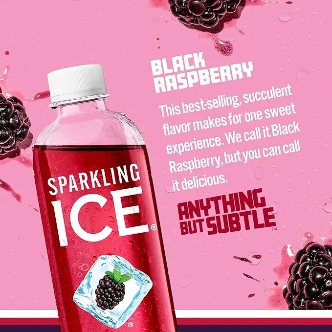 Sparkling Ice, Black Raspberry Sparkling Water, Zero Sugar Flavored Water, with Vitamins and Antioxidants, Low Calorie Bev...