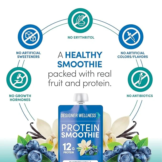 Designer Wellness Protein Smoothie, Real Fruit, 12g Protein, Low Carb, Zero Added Sugar, Gluten-Free, Non-GMO, No Artifici...
