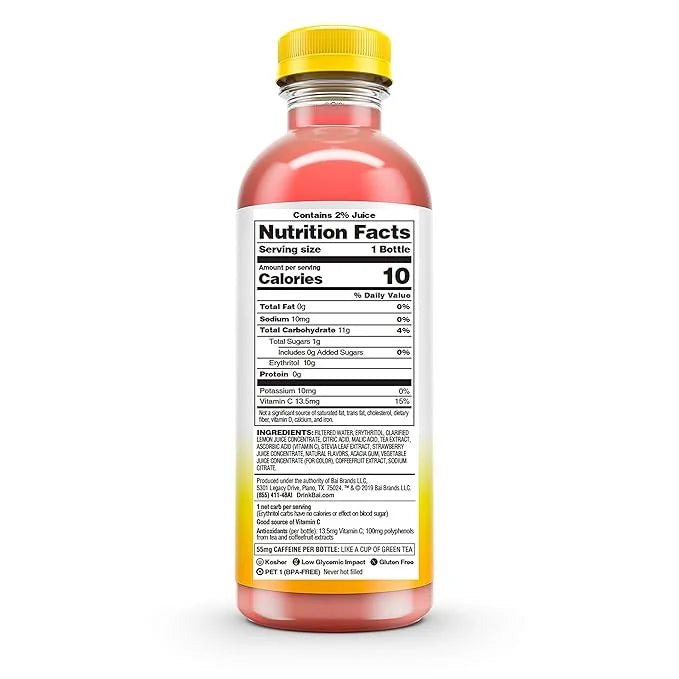 Bai Flavored Water, São Paulo Strawberry Lemonade, Antioxidant Infused Drinks, 18 Fluid Ounce Bottles, 6 Count - Product I...