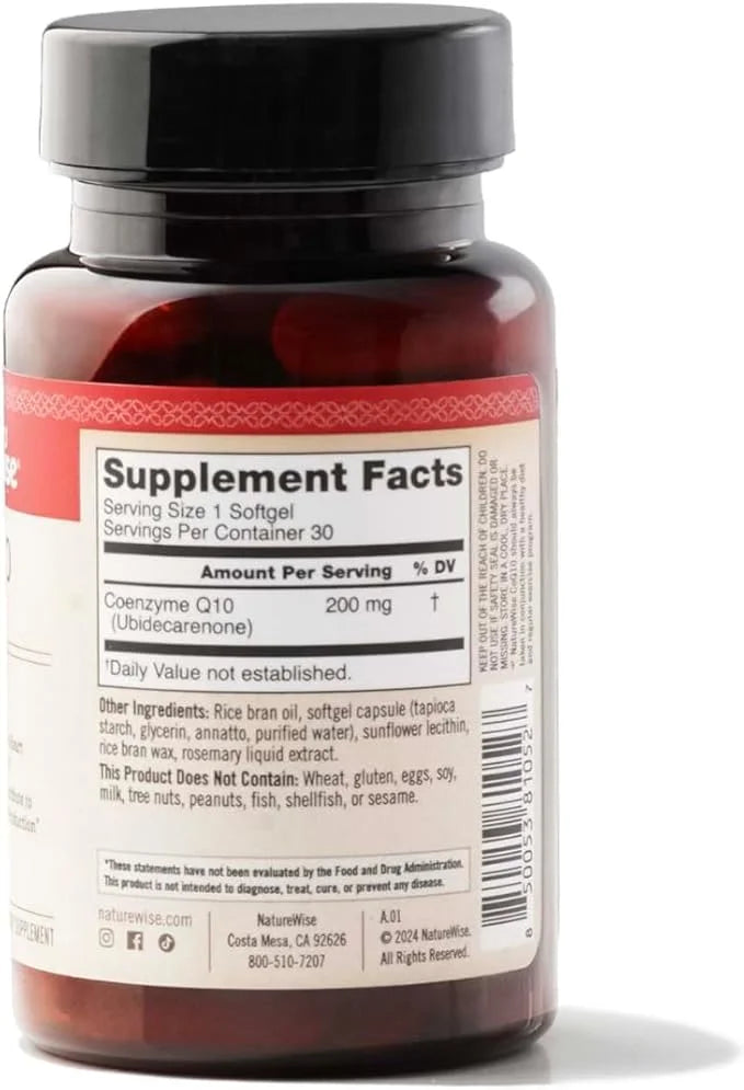 NatureWise CoQ10 200mg Softgels, High Potency CoQ10 200mg 200mg Ubiquinone Q10 Supplements 30 Softgels[1-Month Softgels[1-...