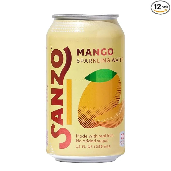 Sanzo Flavored Sparkling Water - Mango (Alphonso), 12-Pack - Carbonated Drink Made with Real Fruit & Sugar-Free - Non-GMO,...