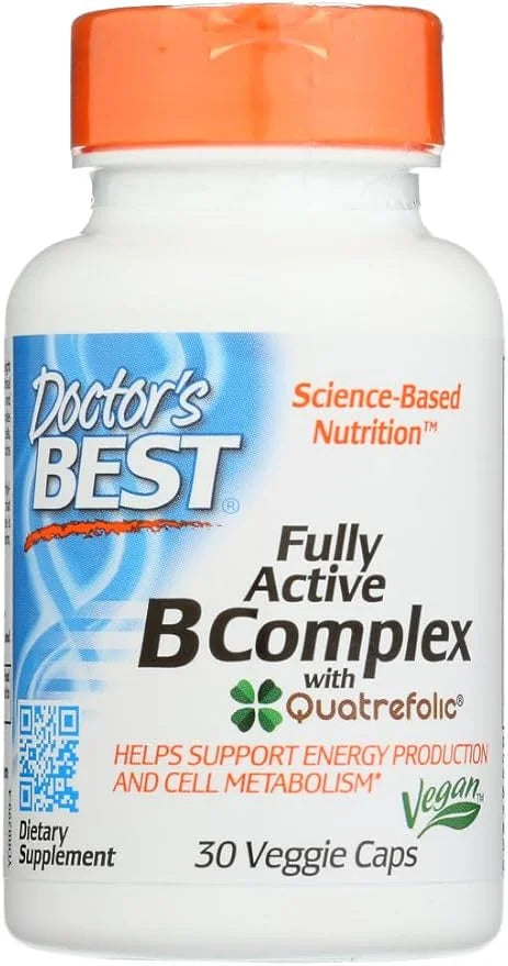 Doctors Best Fully Active B Complex, Energy & Cellular Support, Non-GMO, Gluten Free, Soy Free, Vegan 30 Veggie Caps - Pro...