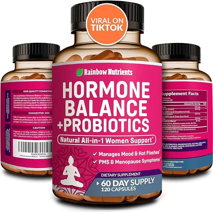 Hormone Balance + Probiotics for Women- Natural Menopause Relief, Weight Management, Bloating, Hot Flashes, PMS | Organic ...