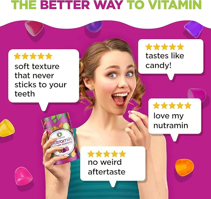 NUTRAMIN Daily Vegan Keto Multivitamin Gummies Non-GMO Natural Vitamin C, D + Zinc for Immunity, Plant-Based, Sugar-Free, ...