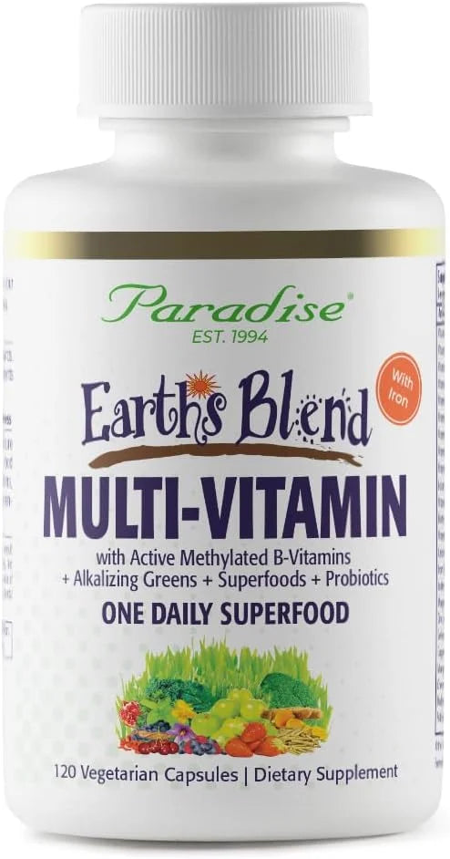 Paradise Herbs Earth's Blend Women's Once Daily Multivitamin with Iron, 48 Organic Superfoods, Probiotics, Antioxidants, V...