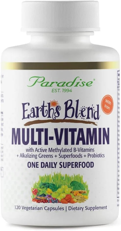 Paradise Herbs Earth's Blend Women's Once Daily Multivitamin with Iron, 48 Organic Superfoods, Probiotics, Antioxidants, V...