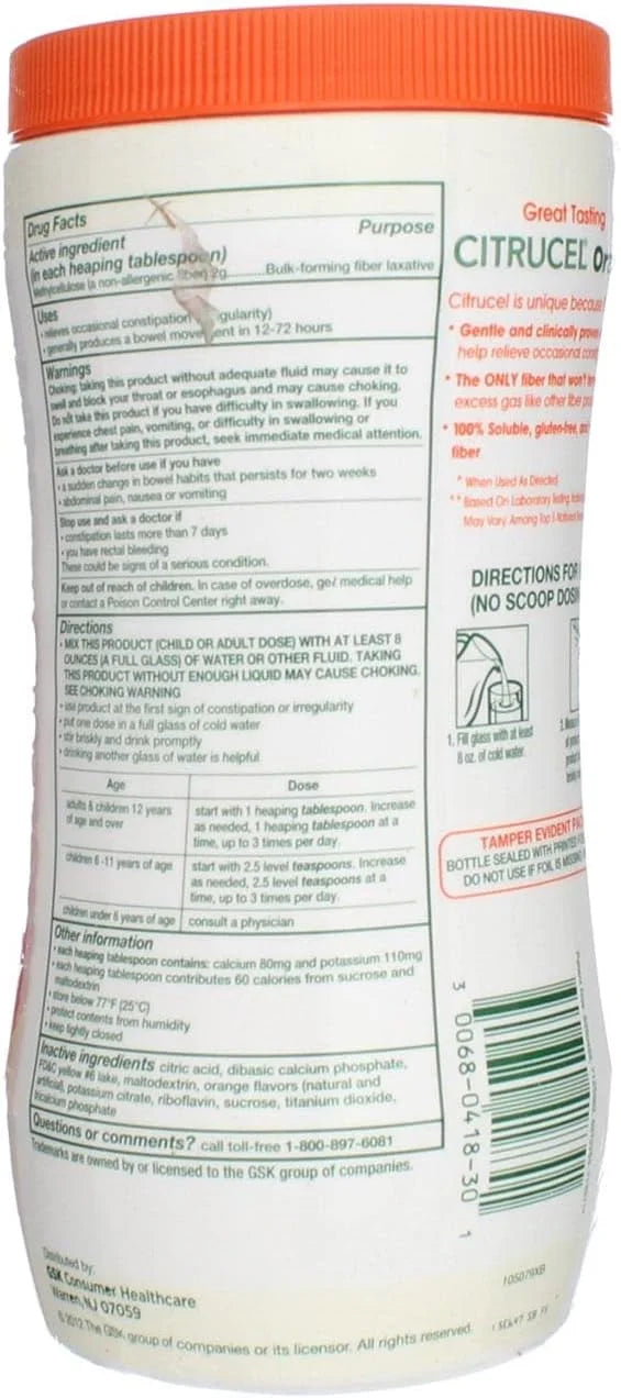 Citrucel Powder Orange Flavor Fiber Therapy 30 ounce 3)