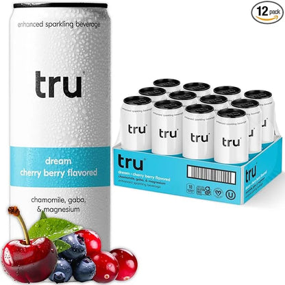 Tru Dream Seltzer, Calming Drink with Magnesium, GABA & Chamomile, Tart Cherry Flavor, Sparkling Water, Melatonin-Free, Ko...
