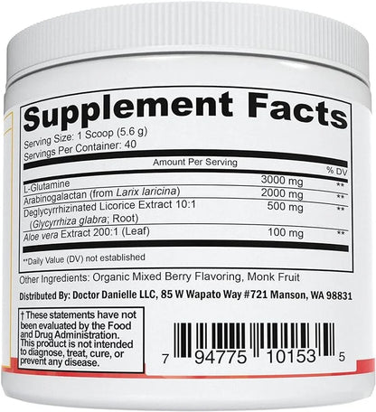 Doctor Danielle Gut Assist - Leaky Gut Repair Supplement Powder - Glutamine, Arabinogalactan, Licorice Root - Supports IBS...
