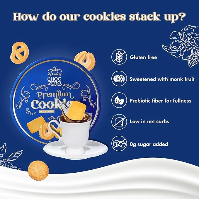 ChocZero Keto Butter Cookies - Sugar Free Danish Shortbread Large Gift Tin - Gluten Free, Low Carb (1 tin, 12 oz) - Produc...