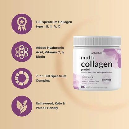 Multi Collagen Protein Powder 600g 5 Types 5000mcg, Vitamin (54 Servings)