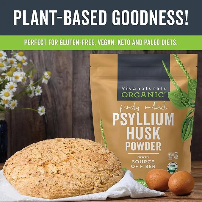 Viva Naturals Organic Psyllium Husk Powder, 24 oz - Finely Ground, Unflavored Plant Based Superfood - Good Source of Fiber...