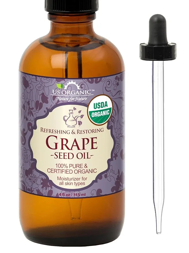 US Organic Grape Seed Oil, USDA Certified Organic, 100% Pure & Natural, Cold Pressed Virgin, Unrefined, in Amber Glass Bot...