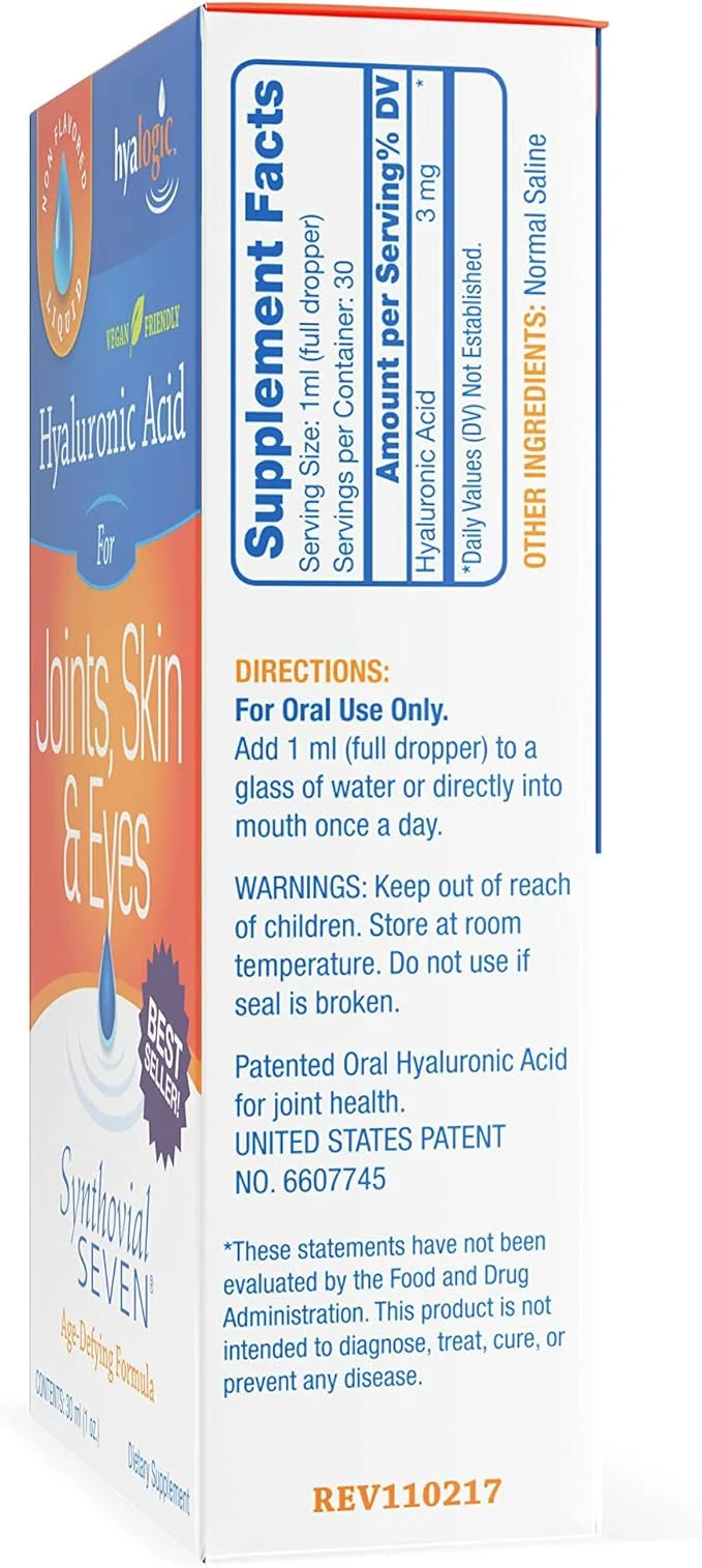 Hyalogic Synthovial Seven - Oral Hyaluronic Acid Supplement 1oz - Liquid HA Supports Skin, Joint, Eye, and Lip Hydration -...