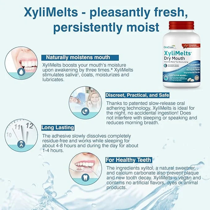 OraCoat XyliMelts Dry Mouth Relief Moisturizing Stick-On-Melts with Xylitol, 230 Count, Cinnamon, Helps Stimulate Saliva f...