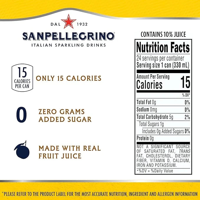 Sanpellegrino Zero Grams Added Sugar Italian Sparkling Drinks Lemonade, Sparkling Lemon Beverage, 24 Pack of 11.15 Fl Oz C...
