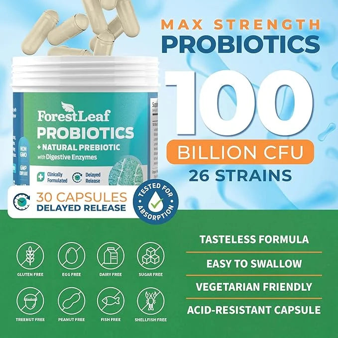 ForestLeaf Clinically Studied Probiotics 100 Billion 26 Strains 30 Capsules
