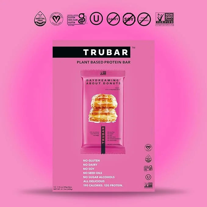 TRUBAR Vegan Protein Bar, Daydreaming About Donuts, Gluten Free, Plant Based Protein, Dairy Free, Non GMO, Soy Free, No Su...