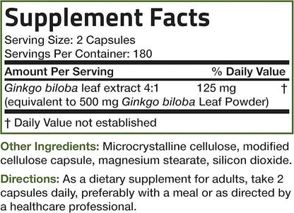 Bronson Ginkgo Biloba Extra Strength Supports Brain Function & Memory Support, 360 Vegetarian Capsules - Product Image