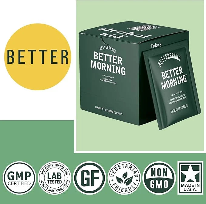 Betterbrand BetterMorning All-Natural Ingredients Including DHM | Prevents Headaches & Nausea and Supports Liver Aid | Glu...