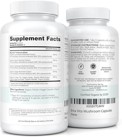 USDA Organic Lions Mane Supplement Capsules (18,600mg/serv) 10x 10x Adaptogenic