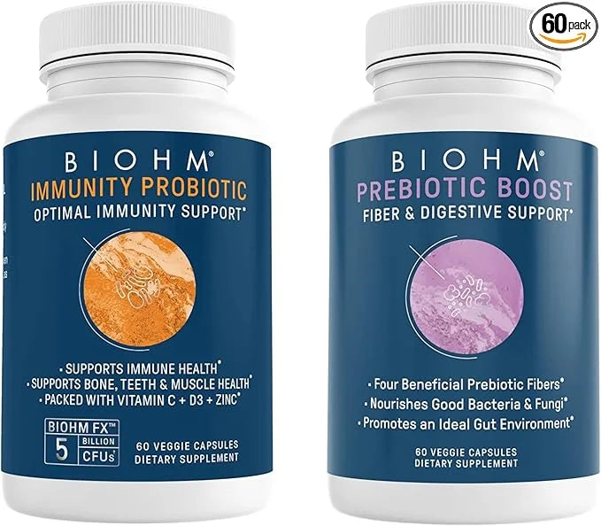 BIOHM Probiotic & Prebiotic Duo: Fiber D3, Zinc 60 Caps