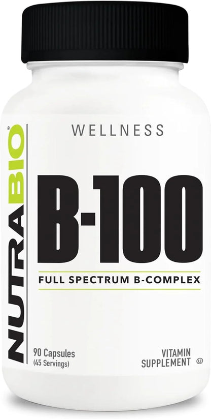 NutraBio B-100, B Vitamin Complex, Immune 90 Vegetable