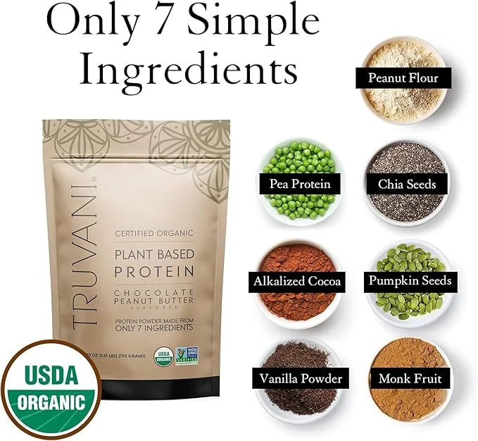 Truvani Vegan Pea Protein Powder | Chocolate Peanut Butter | 20g Organic Plant Based Protein | 20 Servings | Keto | Gluten...