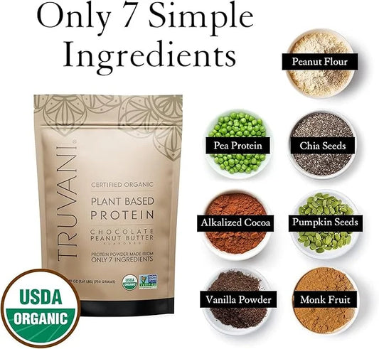 Truvani Vegan Pea Protein Powder | Chocolate Peanut Butter | 20g Organic Plant Based Protein | 20 Servings | Keto | Gluten...