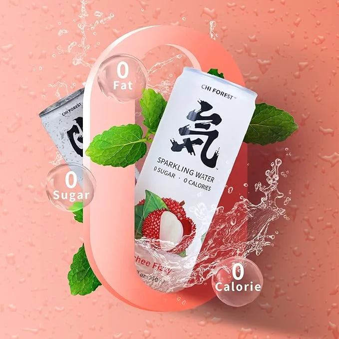 Chi Forest Sparkling Water,Caffeine free,Gluten free,Vegan,0 sugar,0 calories,Lychee Fizzy Flavor,11.16 Fl oz,24 Cans - Pr...