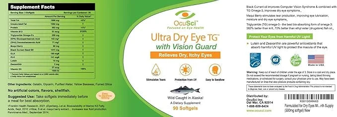 Formulated for Dry Eyes Mini-softgels of Omega-3, Black B12 and D3 (2 (2 Month (180 mini