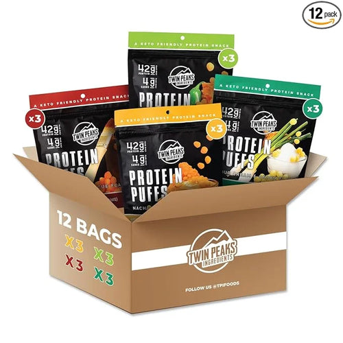 Twin Peaks Low Carb, Keto Friendly Protein Puffs, 2 Serving 12 Pack, (60g, 42g Protein, 4g Carbs) - Product Image
