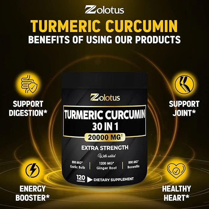 30 in 1 Turmeric Curcumin + 95% Curcuminoids, 20000mg, with 120 Capsules