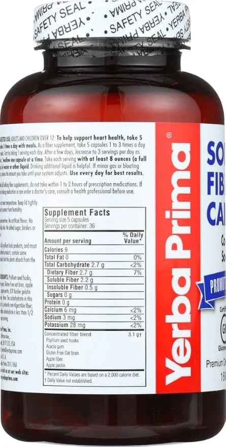 Yerba Prima Soluble Fiber Capsules, 180-Count