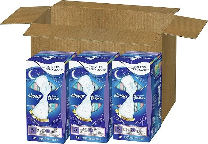 Always Infinity Feminine Pads for Women, 5 Extra 22 Count 3 Packs (66ct Total)