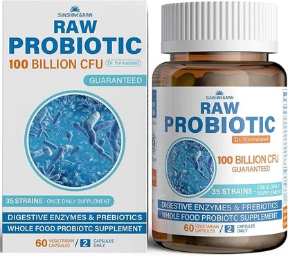 Raw Probiotics for Women & Men 100 Billion 35 Strains, 60 Vegan