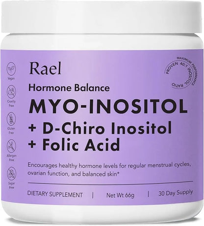 Rael Hormone Balance for Women, Inositol Powder Supplement - Ovarian Function Support, Vitamin B8, 40:1 Proven Ratio, Foli...