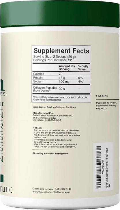 Great Lakes Wellness Collagen Peptides Powder 16oz -