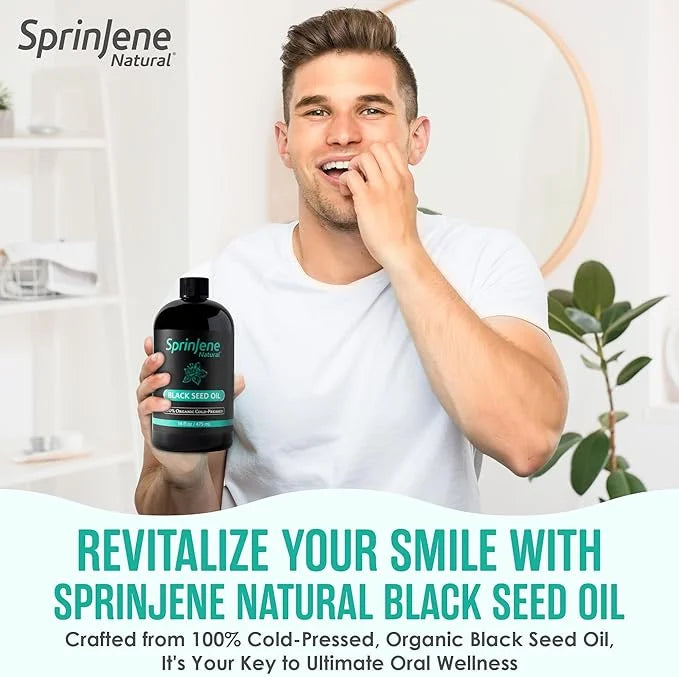 SprinJene Natural® 100% Pure Organic Black Seed Oil Cold Pressed for Oral Wellness, Nigella Sativa Black Seed Oil, Black C...