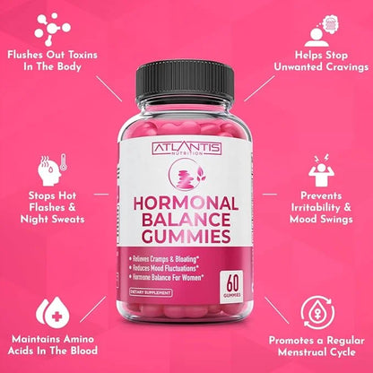 Atlantis Nutrition Hormonal Balance for Women & PMS Relief Gummies - Alleviates Cramps, Bloating, Mood Swings, Hot Flashes...