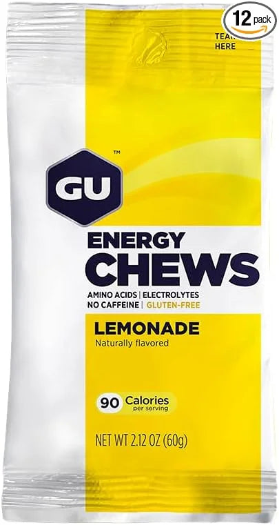 GU Energy Chews, Lemonade Energy Gummies with Electrolytes, Vegan, Gluten-Free, Kosher, and Dairy-Free On-The-Go Energy fo...