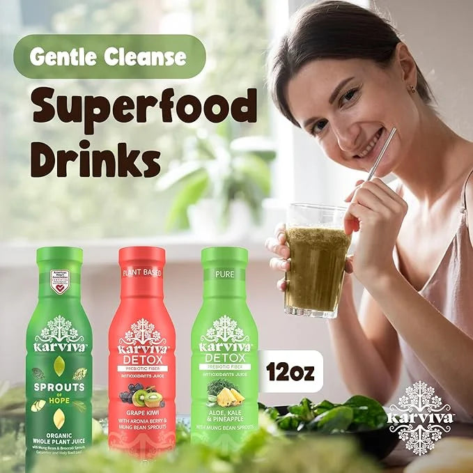 Karviva Organic Detox Juice Variety Pack – Ancient Remedies for Gentle Detox & Healthy Digestion, Low-Sugar Juice Cleanse ...