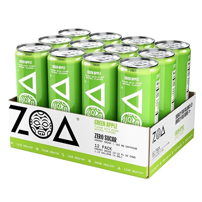 ZOA Zero Sugar Energy Drinks, Green Apple - Sugar Free with Electrolytes, Healthy Vitamin C, Amino Acids, Essential B-Vita...