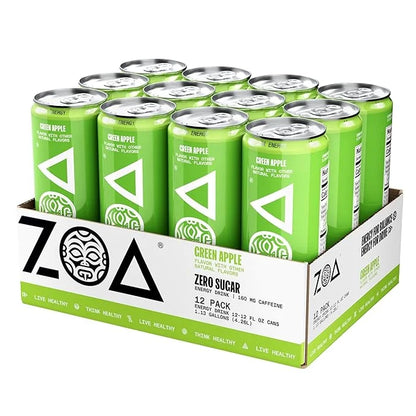 ZOA Zero Sugar Energy Drinks, Green Apple - Sugar Free with Electrolytes, Healthy Vitamin C, Amino Acids, Essential B-Vita...