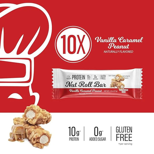 Genius Gourmet Protein Nut Roll Bars Vanilla Caramel Peanut - 10g Protein, Zero Added Sugar, Gluten Free, Non-GMO - Sweet ...
