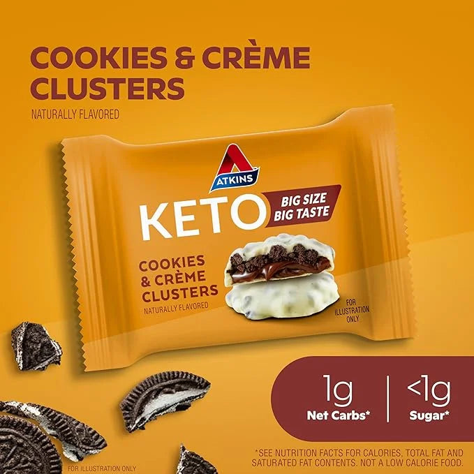 Atkins Keto Cookies & Crème Clusters, Gluten Free, High Fiber, Low Carb, Keto Friendly, 8 Count - Product Image