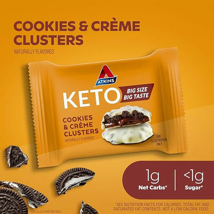 Atkins Keto Cookies & Crème Clusters, Gluten Free, High Fiber, Low Carb, Keto Friendly, 8 Count - Product Image