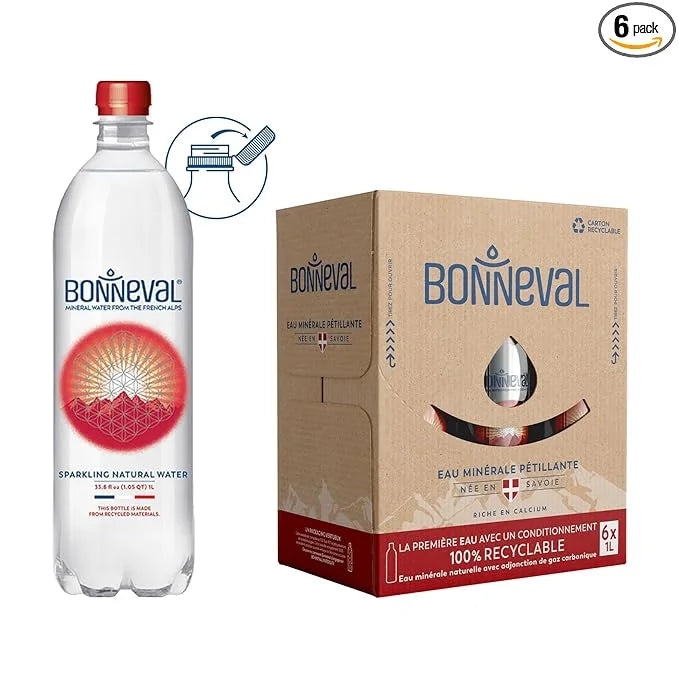 BONNEVAL Natural Sparkling Water. Mineral water from the French Alps. Recycled water bottles 6 pack, 33.8 FL OZ - Product ...