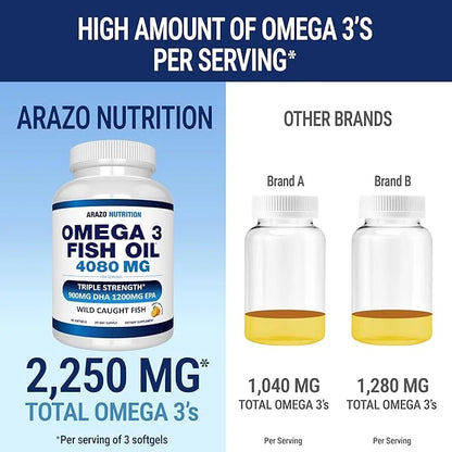 Arazo Nutrition Wild Caught Omega 3 60 Soft 4,080mg High 1200mg DHA 900mg Lemon