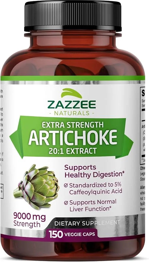 Zazzee Extra Strength Artichoke 20:1 Extract, 9000 mg 5% Caffeoylquinic 150 Vegan 5 Month 20X Extract,